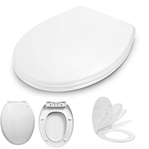 Premium Toilettendeckel, O Form WC Sitz mit Softclose Absenkautomatik, WC Deckel Antibakteriell Klodeckel aus Duroplast, leichte Reinigung, einfache Montage, Oval Toilettensitz, weiß von Royalswill