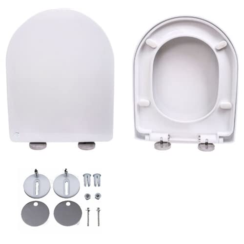 Premium WC Sitz, Toilettendeckel mit Absenkautomatik, 99,9% Antibakterieller Oberfläche Antibakterielle Klodeckel, D Form Toilettensitz mit Quick Release & Softclose Funktion WC Deckel Klobrille, Weiß von Royalswill