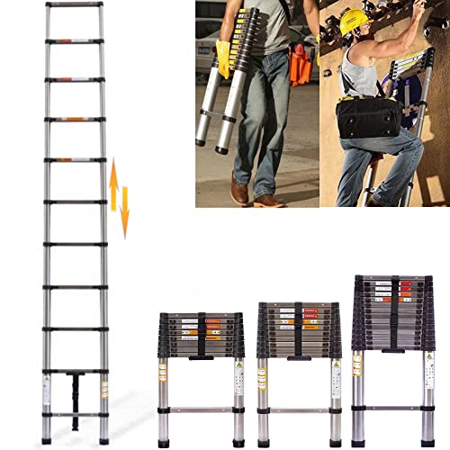 Teleskopleiter Klappleiter 2,6M Ausziehbare Leiter, Rutschfester Stahlleiter Mehrzweckleiter Ausziehleiter Anlegeleiter, 9 Sprossen, 72cm bis 2,60m Teleskop Ausziehleiter, 150 kg Belastbarkeit (2,6M) von Royalswill