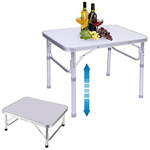 Tragbarer Klapptisch für den Garten, Picknicktisch, höhenverstellbar, Aluminium, leicht, tragbar, kleine Klapptische für drinnen und draußen, Küche, Abendessen, Catering, Buffet, 60 x 45 x 26/55 cm von Royalswill