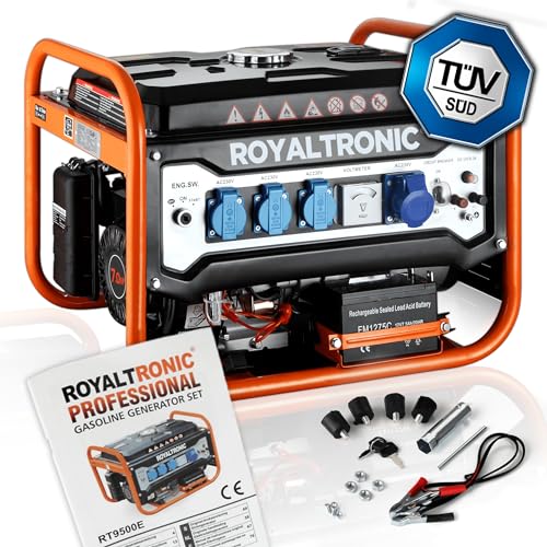 Royaltronic Generator Stromerzeuger RT9500E Elektro Start Benzin Stromaggregat Stromgenerator mit Schlüssel inkl. Batterie Euro5 von Royaltronic