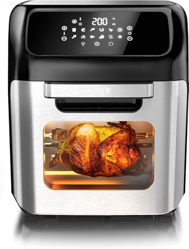 ROYALTY LINE, 12L 1800W RLAFO12601-INX Heißluftfritteuse – schnelles Garen, LED-Touchscreen, 12 Funktionen, Sichtfenster, praktisches Design und leicht zu reinigen, 18/10 Steel von ROYALTY LINE