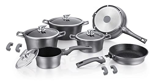 ROYALTY LINE_RL-ES2014M SILVER_Kochgeschirr-Set, Marmorbeschichtung, 60 x 37 x 43 cm von ROYALTY LINE