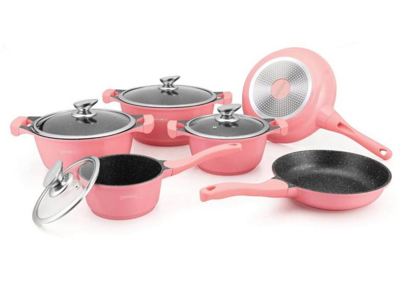 Royalty Line Topf-Set Kochtopf Kasserolle Bratpfannen Set 10-tlg Royalty Line RL-BS1010M, Material: Aluminium, Glas (Das Set besteht aus vier Töpfen mit Glasdeckel und zwei Bratpfannen) von Royalty Line