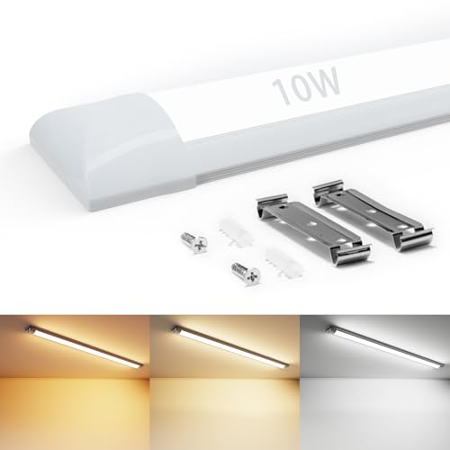 Royana 30CM LED Feuchtraumleuchte, 10W 1000LM LED Röhre Dimmbar Leuchte, 3000K/4000K/6000K LED Röhrenlampe, IP54 Wasserfest LED Deckenleuchte für Badzimmer Wohnzimmer Werkstatt Küche Lager von Royana