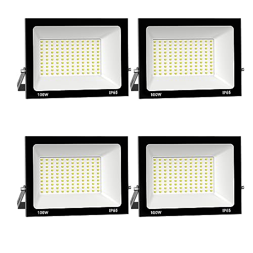 Royana 4x 100W LED Strahler Außen, Superhell Aussenstrahler 10000LM LED Baustrahler, IP66 Wasserdicht LED Flutlicht Außenleuchte 3000K Warmweiß LED Scheinwerfer für Garage, Garten, Sportplatz von Royana