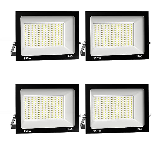 Royana 4x 150W LED Strahler außen, Superhell Aussenstrahler 15000LM Baustrahler, IP65 Wasserdich Flutlicht Außenleuchte 6000K Kaltes Weiß Scheinwerfer für Garage, Garten, Sportplatz von Royana
