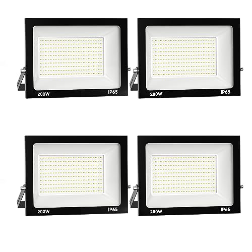 Royana 4x 200W LED Strahler Außen, Superhell Aussenstrahler 20000LM LED Baustrahler, IP66 Wasserdicht LED Flutlicht Außenleuchte 3000K Warmweiß LED Scheinwerfer für Garage, Garten, Sportplatz von Royana