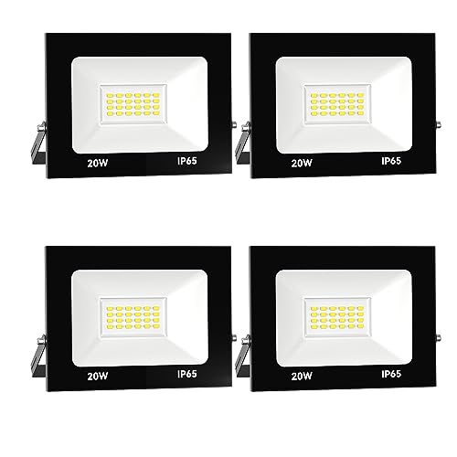 Royana 4x 20W LED Strahler Außen, Superhell Aussenstrahler 2000LM LED Baustrahler, IP66 Wasserdicht LED Flutlicht Außenleuchte, 3000K Warmweiß LED Scheinwerfer für Garage, Garten, Sportplatz von Royana