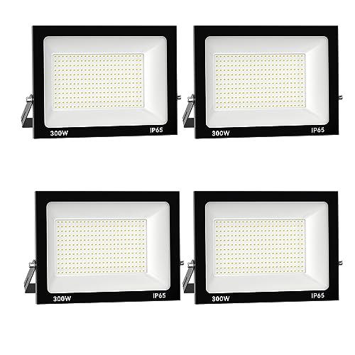 Royana 4x 300W LED Strahler Außen, Superhell Aussenstrahler 30000LM LED Baustrahler, IP66 Wasserdicht LED Flutlicht Außenleuchte 3000K Warmweiß LED Scheinwerfer für Garage, Garten, Sportplatz von Royana