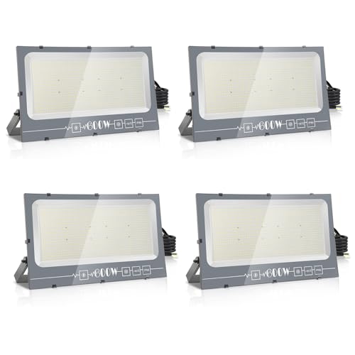 Royana 4x 600W LED Strahler Außen, Superhell Aussenstrahler 60000LM Baustrahler, IP66 Wasserdicht Flutlicht Außenleuchte 6000K Kaltes Weiß Scheinwerfer für Garage, Garten, Sportplatz von Royana
