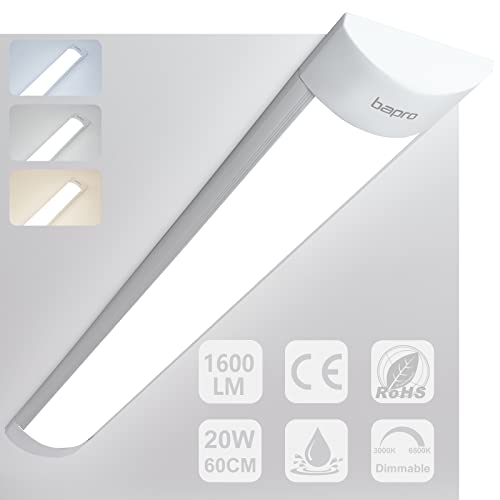 Royana 60CM LED Feuchtraumleuchte, 20W 2000LM LED Röhre Dimmbar Leuchte, 3000K/4000K/6000K LED Röhrenlampe, IP54 Wasserfest LED Deckenleuchte für Badzimmer Wohnzimmer Werkstatt Küche Lager von Royana