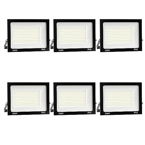 Royana 6x 200W LED Strahler Außen, Superhell Aussenstrahler 20000LM LED Baustrahler, IP66 Wasserdicht LED Flutlicht Außenleuchte 3000K Warmweiß LED Scheinwerfer für Garage, Garten, Sportplatz von Royana