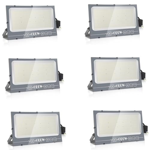 Royana 6x 600W LED Strahler Außen, Superhell Aussenstrahler 60000LM Baustrahler, IP66 Wasserdicht Flutlicht Außenleuchte 6000K Kaltes Weiß Scheinwerfer für Garage, Garten, Sportplatz von Royana