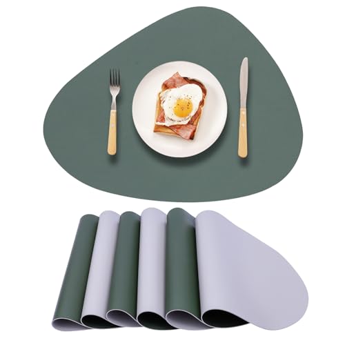 Kunstleder-Tischsets, wendbar, rund, PU-Tischsets für Esstisch, wasserdicht, hitzebeständig, abwischbar, rutschfest, waschbar, moderner Tischschutz (grün und grau), 6 Stück von Royannie