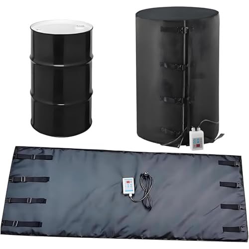 IBC Heizmatte mit Thermostat 2000W (0-120°C) - Abnehmbare Isolierhülle für alle 200L Fässer, Heizdecke aus Robustem Silikongewebe für Öl, Farbe, Chemie Black von RoyceBee