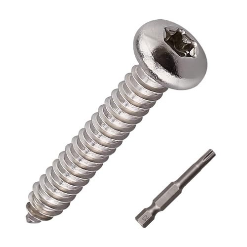 #4 x 1 (100 Stück) Torx-Blechschrauben, Edelstahl 304 (18–8), Linsenkopf-Blechschrauben für Holz und Metall, inklusive Torx-Antriebs-Bit von RoyceMart