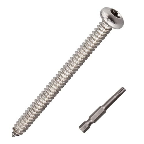 Torx-Blechschrauben, Edelstahl 304 (18–8), Linsenkopf, selbstschneidende Schrauben für Holz und Metall, inklusive Torx-Antriebs-Bit, #14 x 2 (30 Stück) von RoyceMart