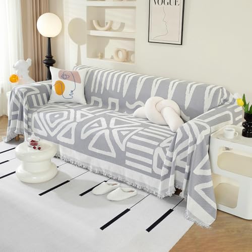 Royhom Couch Überzug 2/3/4 Sitzer, Sofa Überzug Ecksofa, Sofabezug L Form, Chenille Sofaüberwurf, Couch Überwurf mit Deko Quasten, Hellgrau Sofa Überwurf(Boho Hellgrau, 180x260cm) von Royhom