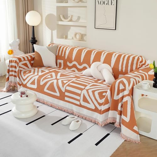 Royhom Couch Überzug 2/3/4 Sitzer, Sofa Überzug Ecksofa, Sofabezug L Form, Chenille Sofaüberwurf, Couch Überwurf mit Deko Quasten, Orange Sofa Überwurf(Boho Orange, 230x380cm) von Royhom