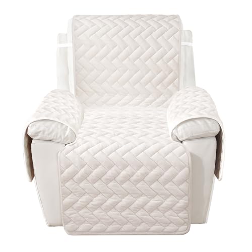 Royhom Flanell Sofa Überzug, Waschbar Sofabezug 1 Sitzer, Sofaschoner rutschfest für Leder-Couch und Stoffsofas, Weicher Couch Überzug Mit Verstellbarem Elastischer Riemen (Geometrie, Weiß) von Royhom