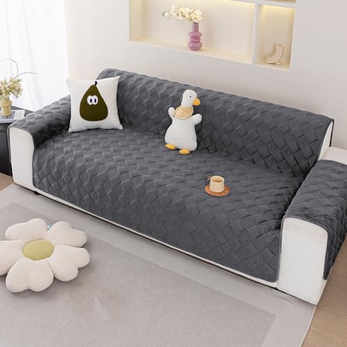 Royhom Flanell Sofa Überzug Waschbar Sofabezug 3 Sitzer, Sofaschoner rutschfest für Leder-Couch und Stoffsofas, Weicher Couch Überzug Mit Verstellbarem Elastischer Riemen (Rhombusform, Grau) von Royhom