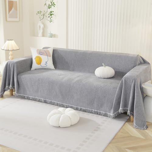 Royhom Couch Überzug 2/3/4 Sitzer, Sofa Überzug Ecksofa, Sofabezug L Form, Chenille Sofaüberwurf, Couch Überwurf mit Deko Quasten, Grau Sofa Überwurf(Rein Dunkelgrau, 180x260cm) von Royhom