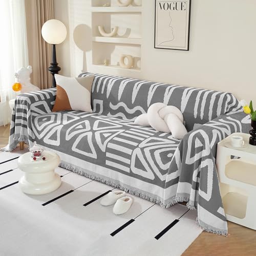 Royhom Couch Überzug 2/3/4 Sitzer, Sofa Überzug Ecksofa, Sofabezug L Form, Chenille Sofaüberwurf, Couch Überwurf mit Deko Quasten, Grau Sofa Überwurf(Boho Dunkelgrau, 180x260cm) von Royhom