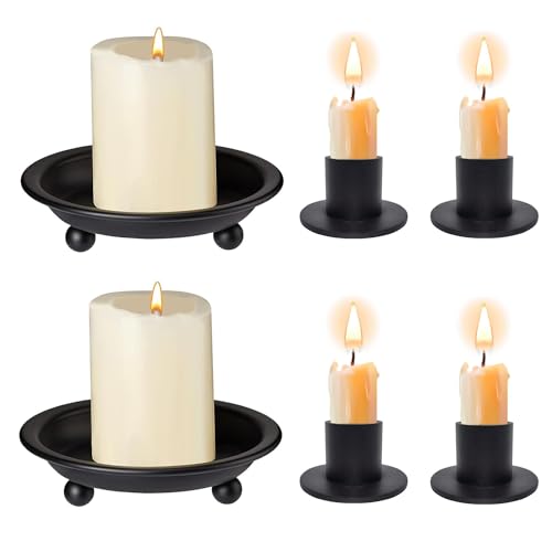 6 Stück kerzenständer schwarz Metall,2 Kerzentellern für Stumpenkerzen,4 Kerzenhalter für Stabkerzen, Halter für das Abendessen bei Kerzenschein,Wohn,Esszimmer und Schlafzimmerdekoration von Royiwe