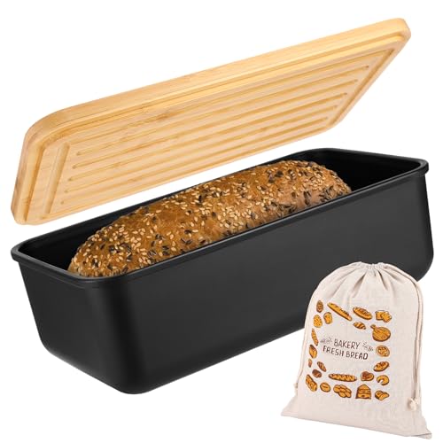 Brotkasten, Brotaufbewahrungsbox, Nachhaltige Brotbox, matte Brotbox mit Deckel, Inklusive Brotbeutel, als Schneidebrett Verwendbar, zur Langfristigen Brotaufbewahrung geeignet für lange Frische von Royouzi