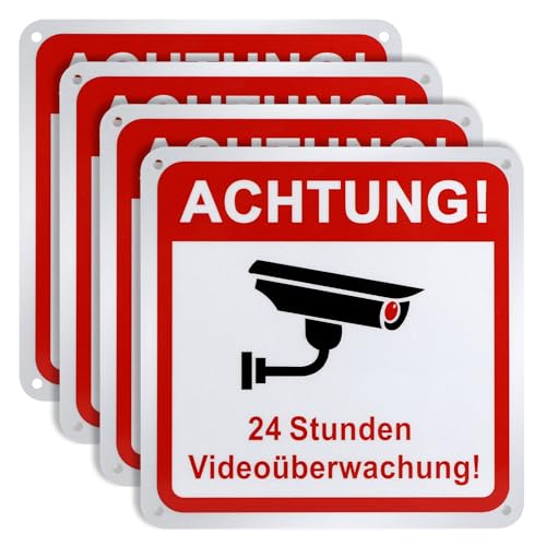 Hinweisschild "Achtung! Videoüberwachung!", 4 Stück 15 x 15 cm Videoüberwachung Aufkleber, Warnschild für Innen- Video Kamera Überwachung Schild von Royouzi