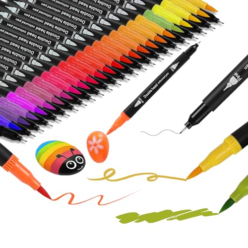 Royouzi 48 Farben Dual Brush Pen Set Filzstifte Kinder Erwachsene Filzstifte Dicke Und DüNne, Geeignet FüR Aquarelle, Bullet Journaling, Handgezeichnete Comics Tip Sketch Drawing Marker von Royouzi