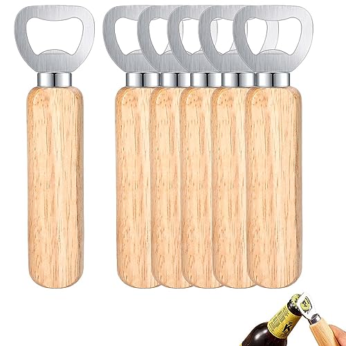 Royouzi 6 Stück Flaschenöffner, Bottle Opener, ​Holz Bieröffner Holzgriff Tragbare, Naturholz Kronkorkenöffner für Startseite, Pub, Outdoor, Männer (6PCS-Holzfarbe) von Royouzi