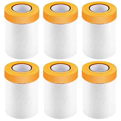 Royouzi Abdeckfolie mit Klebeband, 6PCS 55CM*25M Abklebeband Maler Transparent Gewebeklebeband, Selbstklebende Malerfolie Malerband UV Beständig Goldband Masker Tape Malerkrepp zum Staubschutz von Royouzi