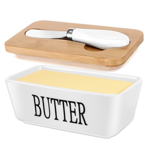 Royouzi Butterdose Keramik Mit Holzdeckel und Buttermesser 350 g Butter Dish Multifunktion Butterdose Porzellan Geeignet FüR Die Heimische KüChe Butterlagerung Butterglocke von Royouzi