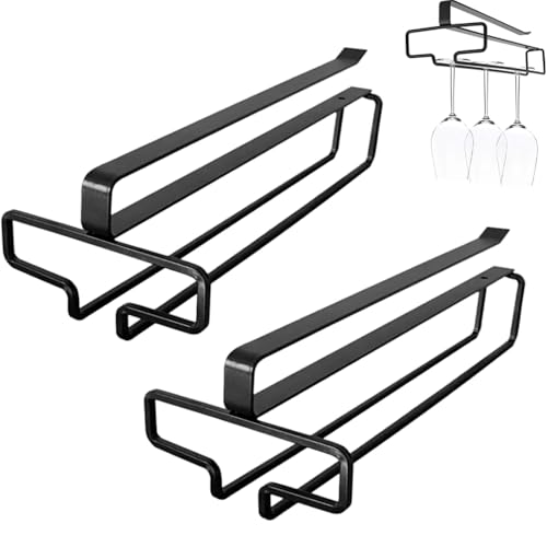 Roysmart 2 Stück Weinglashalter zum Umhängen, Weinglashalter Wand, Glashalter Hängend, Metall Weingläser Halterung Gläserschiene Halter Unter Schrank Hängendes Weinglasregal für Bartheken, Küchen von Roysmart