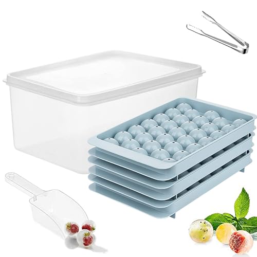 Roysmart Eiswürfelformen, Eiswürfelform mit Behälter und Schaufel, Runde Eiswürfelform mit Deckel, 1 in x 99 Stück Ice Cube Tray Eiswürfelbehälter für Mini Kühlschrank für Bier, Kaffee, Saft von Roysmart