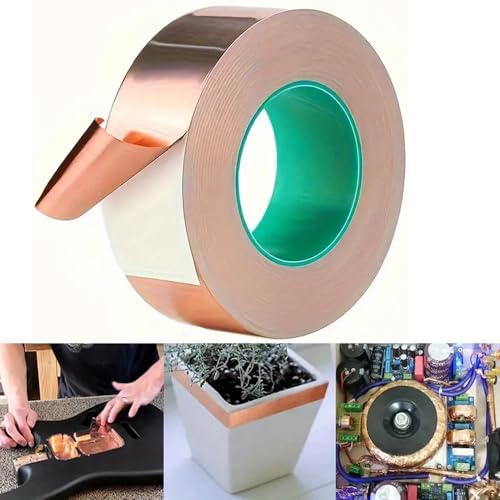 Roysmart Kupferband Gegen Schnecken, 50mm x 20m Beidseitig Leitende und selbstklebendes Kupferfolie-Klebeband, Schneckenschutz Kupferband für Hochbeet Pflanzen,Kupferband Selbstklebend Schneckenabwehr von Roysmart