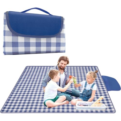 Roysmart Picknickdecke 200x200cm, Picknickdecke wasserdichte Stranddecke,Faltbar Picknick Decke Waschbar, Strandmatte Picnic Blanket für Outdoor,Picknick,Garten (Marineblau-weißes Karo) von Roysmart