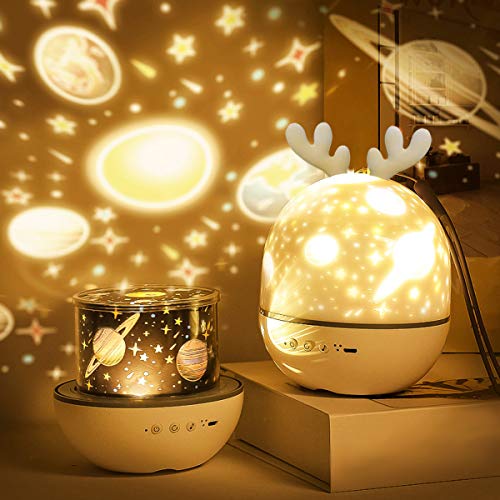 Roysmart Sternenhimmel Projektor Lampe Kinder, LED Musik Nachtlicht Lampe Schlafhilfe Kind, 6 Projektionsfilmen, 360° Drehbar, Eingebauten 8 Songs USB-Lade Geschenke für Kinderzimmer Dekoration von Roysmart