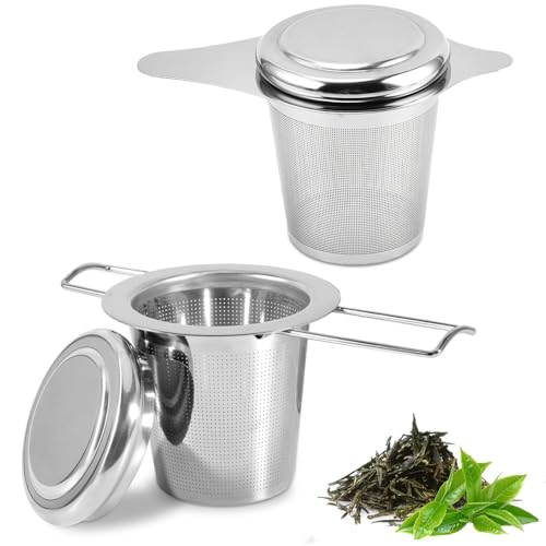 Roysmart Teesieb für Losen Tee, 2 Stück Wiederverwendbar Tee Sieb, Teefilter Edelstahl 304 mit Klappbarem Griff und Deckel, Feinmaschiges Tea Infuser, Feinmaschig und Spülmaschinengeeignet von Roysmart