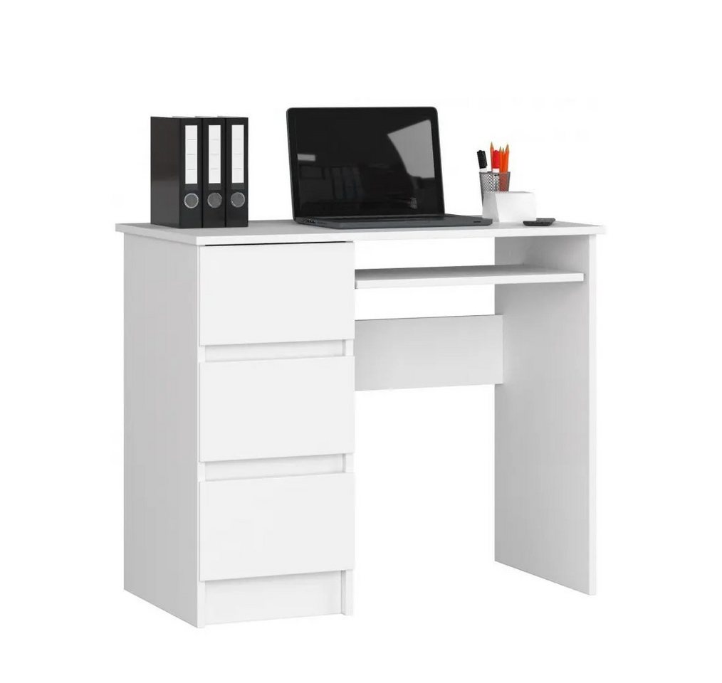 Roysson Home Computertisch Computertisch Schreibtisch 90cm 3 Schubladen Links Weiß ZEUS von Roysson Home