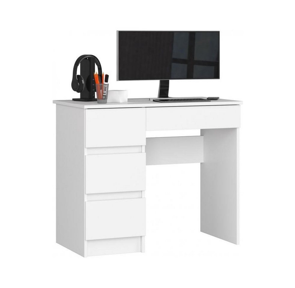 Roysson Home Computertisch Schreibtisch 90cm mit 4 Schubladen Linksseitiger HADES: Weiß von Roysson Home