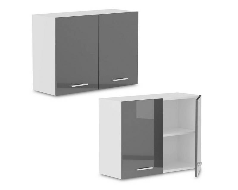 Roysson Home Hängeschrank 80 cm Küchenschrank mit Hochglänzenden hellgrauen Fronten von Roysson Home