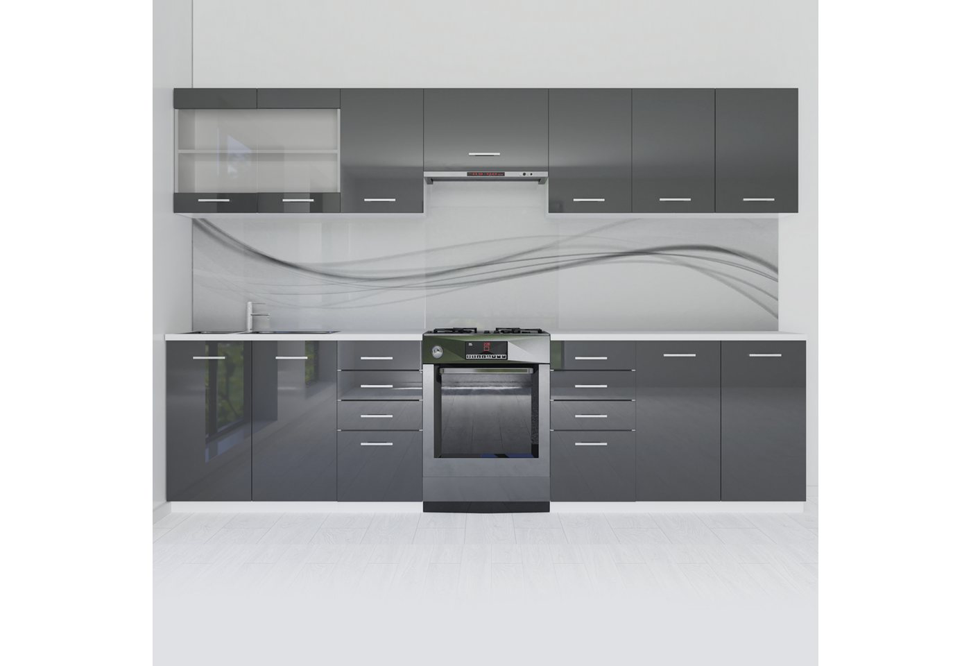 Roysson Home Küchenregal Küchenschrank SET Hängeschrank Küchenzeile 300 cm Set 3, 2-tlg. von Roysson Home