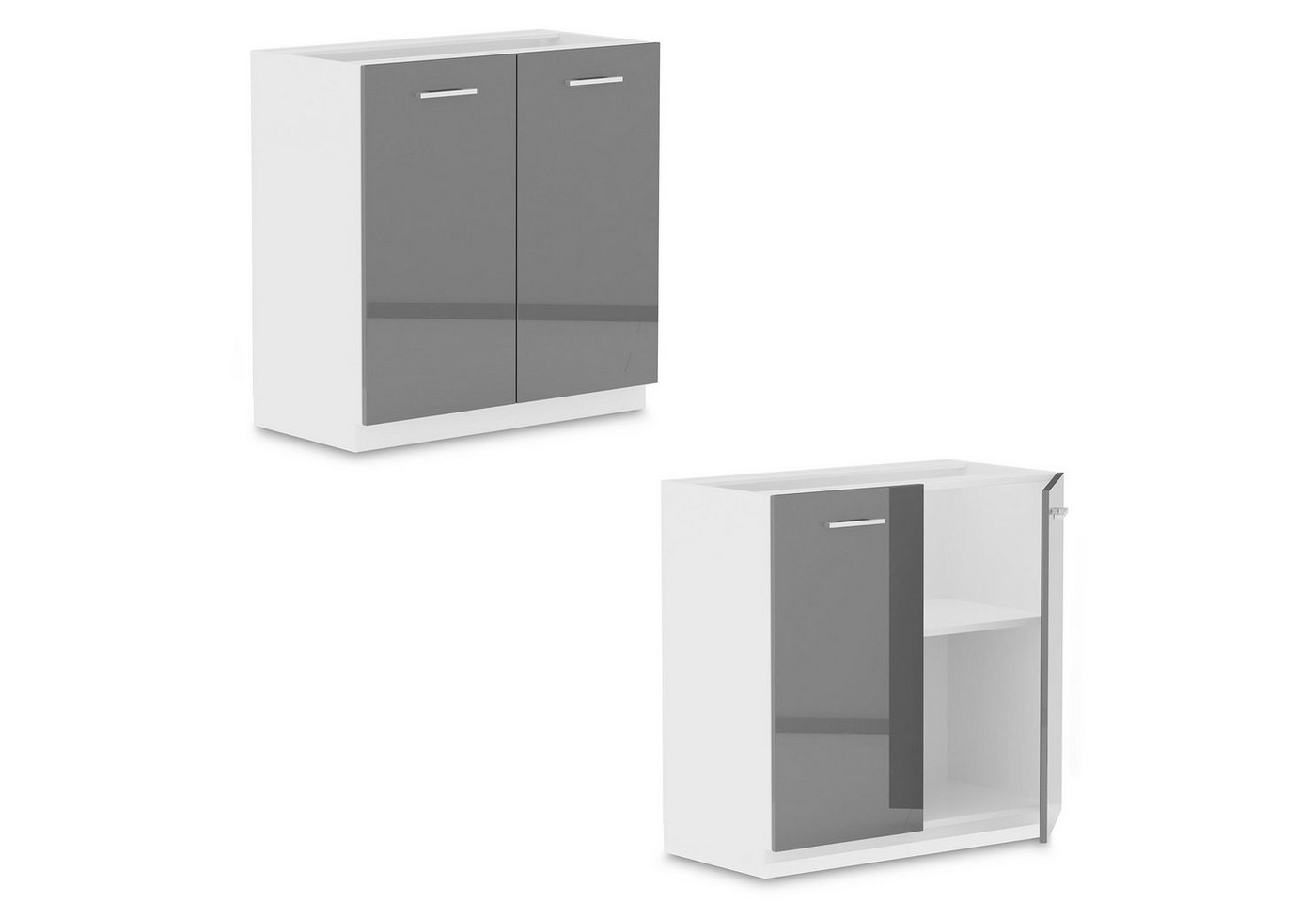 Roysson Home Unterschrank Küchenschrank Unterschrank 80 cm Grau (Hochglanz) von Roysson Home