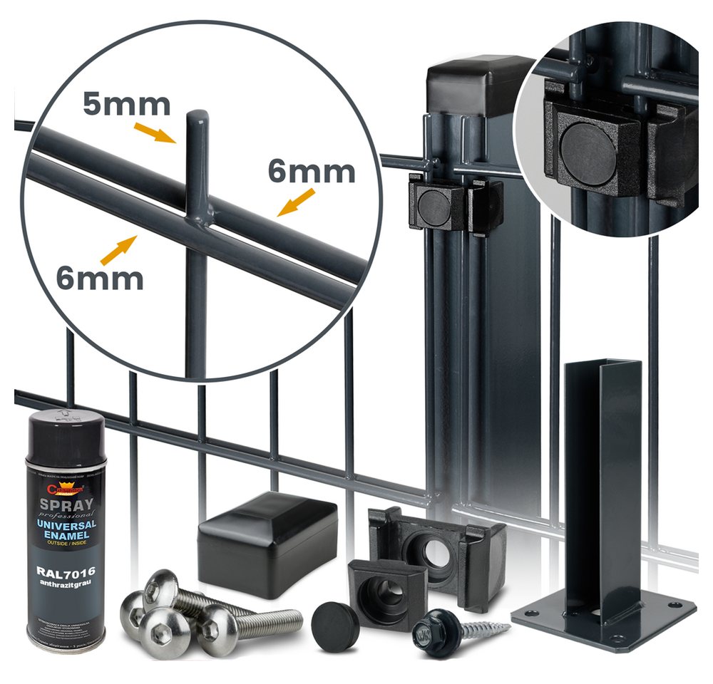 Roysson Doppelstabmattenzaun Doppelstabmattenzaun Komplettset Stabmattenzaun + Fußplatte (1830mm) von Roysson