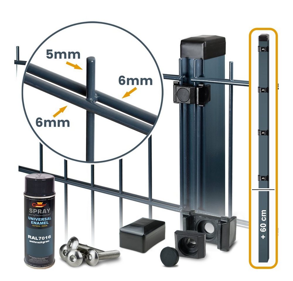 Roysson Doppelstabmattenzaun Doppelstabmattenzaun Set Pfosten Dübelplatten Stabmattenzaun (1030mm) von Roysson