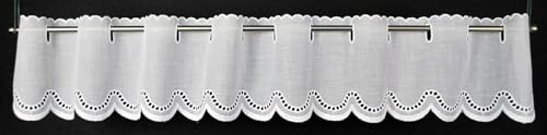 Roytex Scheibengardine Batist gebogter Abschluss 12 cm hoch Weiß - Wunschbreite frei wählbar durch gekaufte Menge in 21 cm Schritten - Meterware von Roytex