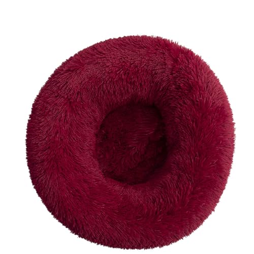 Rozhuhro Katzenbett Hundebett Sofa Donut-Zwinger, warmes rundes Haustierbett Plüsch, weiche beruhigende Betten mit Rutschfester Unterseite, für Welpen Kätzchen kleine Haustiere,Rot,50CM von Rozhuhro